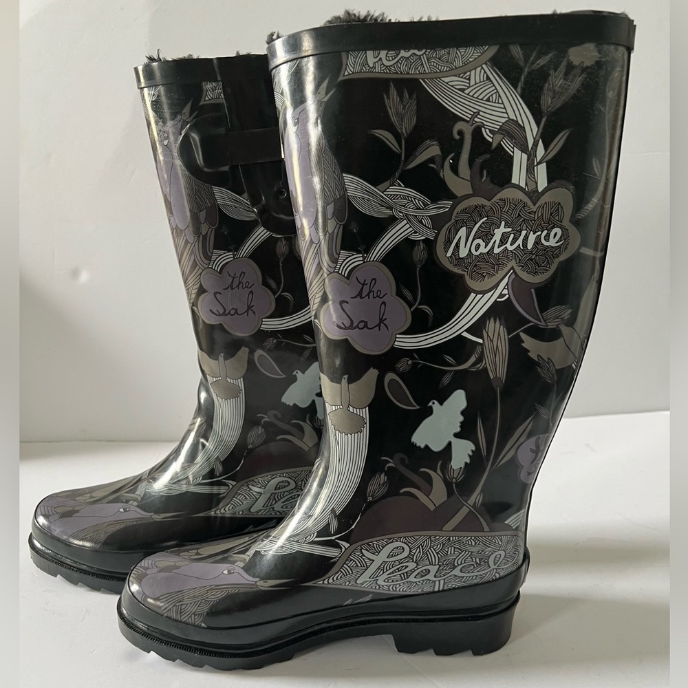 The Sak “Peace, Nature, Happy & Free, Fur lined Rain Boots Size 6